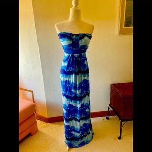 Strapless Maxi in Blues! Dress up or go poolside with this fun summer dress.